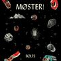 "Møster! BOLTS" steht auf schwarzem Hintergrund mit geometrischen Formen, Mustern und Illustrationen von Planeten und Figuren.