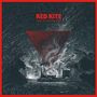 "RED KITE", "THIS TOO SHALL PASS". Illustration: Gebäude inmitten von aufwirbelndem Rauch. Roter Rahmen und Dreieck.