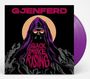 "GJENFERD" oben, "BLACK SMOKE RISING" in der Mitte. Dunkle Gestalt mit Kapuze vor lila Vinyl und orangenem Hintergrund.