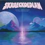 "SKRAECKOEDLAN. SAGOR - REMASTERED 10 YEAR ANNIVERSARY." Zwei Planeten und Berge in einer mystischen Landschaft.