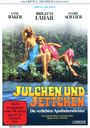 "Julchen und Jettchen" steht in großen gelben Buchstaben. Zwei Frauen sitzen lachend und entspannt in einem blühenden Feld.