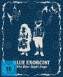 "Blue Exorcist: The Blue Night Saga". Illustration zweier Figuren vor einem dekorativen Hintergrund. FSK 16 freigegeben.