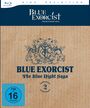 Text: "BLUE EXORCIST The Blue Night Saga", "FSK ab 16 freigegeben", "2". Illustration mit Wappen und Drachen.