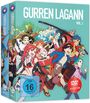Text: "Gurren Lagann, Vol. 1", "FSK ab 16 freigegeben", "DVD Video Version".  
Viele bunte Anime-Figuren in Aktion.