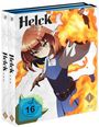 "Helck", FSK 16, abgebildet ist eine Figur mit spitzen Ohren in blauer Kleidung, umgeben von Flammen.