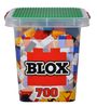 "BLOX 700" steht auf einem Behälter mit bunten Bauklötzen und einem grünen Deckel.
