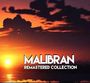 Text: "Malibran Remastered Collection." Sonnenuntergang mit dramatischen Wolken über dem Wasser.