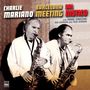 "Charlie Mariano Barcelona Meeting Sal Nistico" in großen Buchstaben. Zwei Männer spielen Saxophon. Retro-Stil.