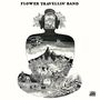 Text: "Flower Travellin' Band". Schwarze Silhouette mit surrealen, detailreichen Illustrationen. 