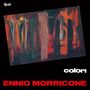 Text: "colori" in Weiß, "ENNIO MORRICONE" in Rot. 
Abstraktes Gemälde mit dunklen und roten Farbtönen.