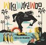 "WikiWakiWoo" oben, "I Belli di Waikiki" unten. Illustration einer tropischen Szene mit Tänzerinnen und einem großen Krieger.