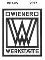 Text: "VITALIS 2027", "WIENER WERKSTÄTTE". Ein stilisiertes Logo mit geometrischen Formen und Buchstaben.