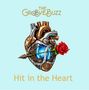 „THE GROOVE BUZZ“, „Hit in the Heart“. Mechanisches Herz mit Rose und Pfeil, Steampunk-Stil.