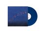 Der Text „MELODIE“ aus roten Linien. Dunkelblaues Cover und blaue Vinyl-Schallplatte.