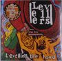 "Levellers", "Levelling the Land". Illustration mit stilisierten Gesichtern und leuchtenden Farben.