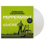 Text: "ADRIANO CELENTANO, PEPPERMINT TWIST & MORE, ORIGINAL ALBUM + 8 HIT SINGLES." Ein Mann steht neben einem Stuhl mit Gitarre.