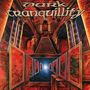 Logo mit dem Text "Dark Tranquillity", darunter ein surrealer, rot-goldener Gang mit Säulen und einem leuchtenden Licht.