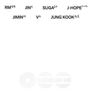 Namen: RM, JIN, SUGA, J-HOPE, JIMIN, V, JUNG KOOK. Darunter verblassen runde und rechteckige Formen in Grau.