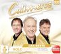 "Calimeros" und "60 Hits" in Gold. Drei lächelnde Männer in gelben Jacken, rotes "Melodie Express" Logo.