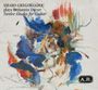 SMARO GREGORIADOU spielt Benjamin Dwyer, Twelve Études for Guitar. Abstrakte Pinselstriche in Blau, Rot und Braun.