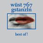 Text: "wüst 767 gstanzln best of!" Darunter ein schwarz-rotes Bild von Lippen, eingerahmt.