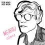 „DER NINO AUS WIEN“ oben, „NEUBAU alone“ in Pink. Illustration eines Mannes mit Sonnenbrille und welligem Haar.