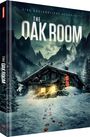 Text: "EINE UNGLAUBLICHE GESCHICHTE", "THE OAK ROOM", "OPEN". Eine Hütte in verschneiter Berglandschaft mit Fußspuren im Schnee.