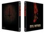 DVD-Hüllen mit "EVIL WITHIN" in roter Schrift. Eine Hand hält Schlüssel, ein dunkles Kreuz ist abgebildet.