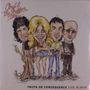 Oben: "Amyl & The Sniffers". Unten: "Truth or Consequence Live Album". Illustration von vier Figuren.