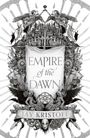 "Empire of the Dawn" und "Jay Kristoff" auf einem kunstvollen Wappen mit Engeln, Burgen und mythologischen Motiven.