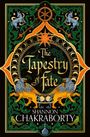 "The Tapestry of Fate" oben, "Shannon Chakraborty" unten; verschnörkeltes Design mit mythischen Kreaturen und Pflanzen.