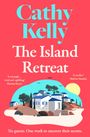 „Cathy Kelly, The Island Retreat. A triumph ... vivid and uplifting, Marian Keyes“. Illustration von weißen Häusern auf einem Hügel.