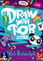 "Draw with Rob" in großen Buchstaben, umgeben von bunten Figuren und Bleistiften; fröhliches, spielerisches Design.