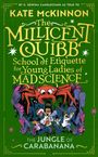 Titel: "The Millicent Quibb School of Etiquette for Young Ladies of Mad Science." Illustration: Eine große Spinne mit Figuren im Dschungel.
