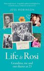 „Life is Rosi: Grandma, me and our diaries at 23“ von Jess Robinson. Fotos von Frauen, Blumenmotiv, blauer Hintergrund.
