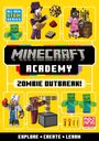 "All-New STEM Series", "MINECRAFT ACADEMY", "Zombie Outbreak!", bunte quadratische Figuren mit Pixel-Design, gelber Hintergrund.