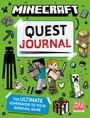 "Minecraft Quest Journal" steht groß drauf. Zwei Figuren mit Schwert in der Mitte, rechts ein Creeper, links ein Enderman.