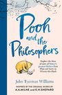 „Pooh and the Philosophers“ in blauer Schrift. Zeichnung von Winnie Puuh, der auf ein Blatt Papier schaut.