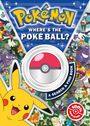 Text: "WHERE'S THE POKÉ BALL? A SEARCH & FIND BOOK." Pikachu und viele bunte Pokémon, mittig ein großer Pokéball.