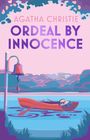 Text: Agatha Christie, Ordeal by Innocence. Illustration: Ein Boot auf einem See, umgeben von Bäumen, mit einer Glocke.