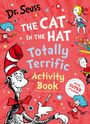 Text: "Dr. Seuss The Cat in the Hat Totally Terrific Activity Book with Super Stickers." Illustration der Katze mit Hut.
