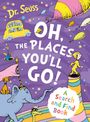 "Dr. Seuss. OH, THE PLACES YOU’LL GO! A Search and Find Book." Bunte Illustration mit Figuren und einem Elefanten.