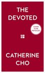 Text: "THE DEVOTED", "COVER TO BE REVEALED", "CATHERINE CHO", "4th". Roter Hintergrund mit weißem Text.