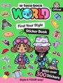 "toca boca WORLD", "Find Your Style", "Sticker Book", "With over 300 Stickers", "Style it YOUR way!" Zwei Cartoon-Figuren.