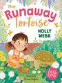 „The Runaway Tortoise“ von Holly Webb, illustriert von Ocean Hughes. Ein Kind mit Schildkröte umgeben von Blumen.