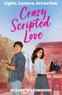 Text: "Lights. Camera. Attraction. Crazy Scripted Love. Elizabeth Drummond." Illustration eines Paares vor Stadtansicht.