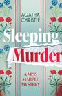 "Agatha Christie. Sleeping Murder. A Miss Marple Mystery." Florale Illustrationen mit blauen Kornblumen und roten Mohnblumen.