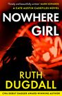 "NOWHERE GIRL" von Ruth Dugdall. Silhouette eines Mädchens vor einem beleuchteten Riesenrad in Rot.