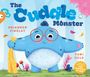 Titel: "The Cuddle Monster". Autoren: Rhiannon Findlay und Toni Cole. Ein blaues Monster mit roter Brille umarmt ein gelbes Tuch.