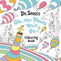 "Dr. Seuss’s Oh, the Places You'll Go! Colouring Book" steht in bunten Buchstaben. Ein Junge steht auf einem bunten Hügel.